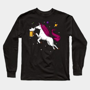 Unicorn Drinking Beer Long Sleeve T-Shirt